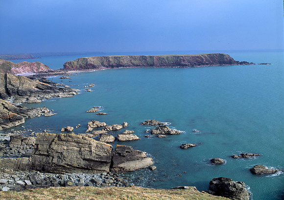 Silurian rocks forming cliffs at Marloes, Pembrokeshire, Wales